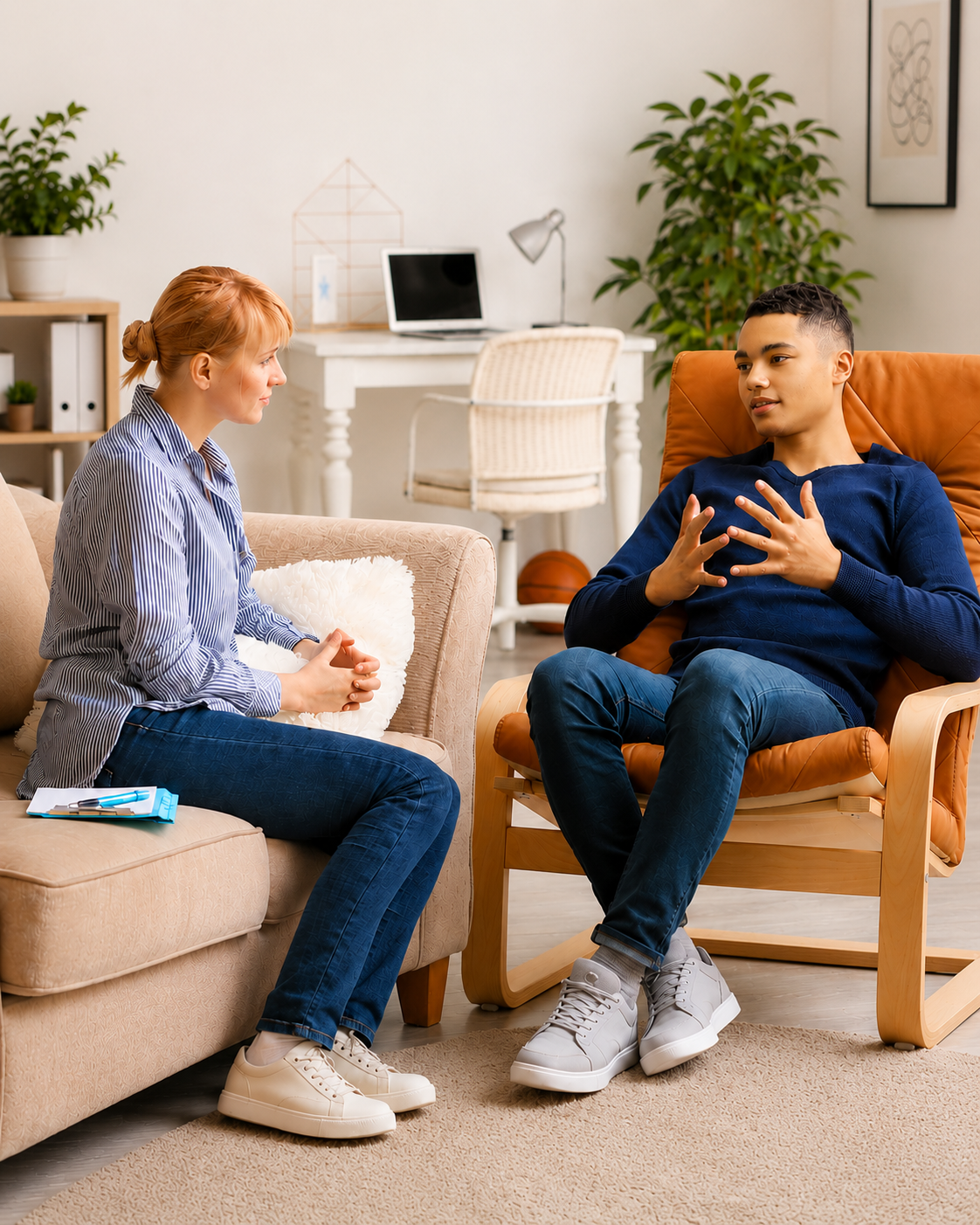Therapist and athlete in a counseling session